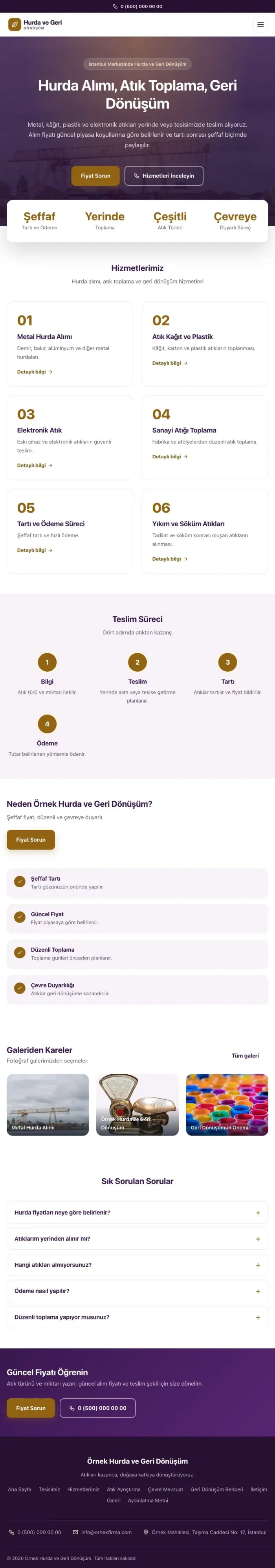 Merkez Mor Turuncu – Hurda ve Geri Dönüşüm Web Sitesi tablet görünümü
