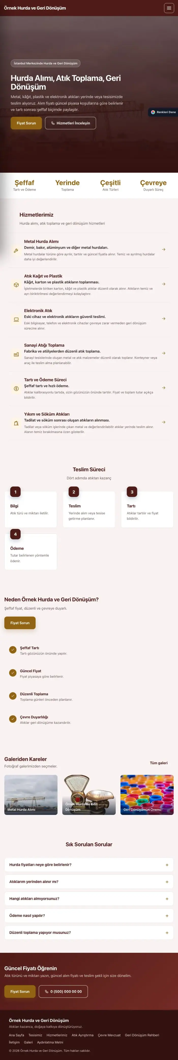 Sol Menü Bordo Turuncu – Hurda ve Geri Dönüşüm Web Sitesi tablet görünümü