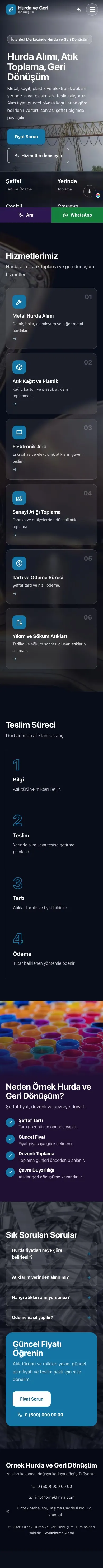 Tam Ekran Mor Mavi – Hurda ve Geri Dönüşüm Web Sitesi mobil görünümü