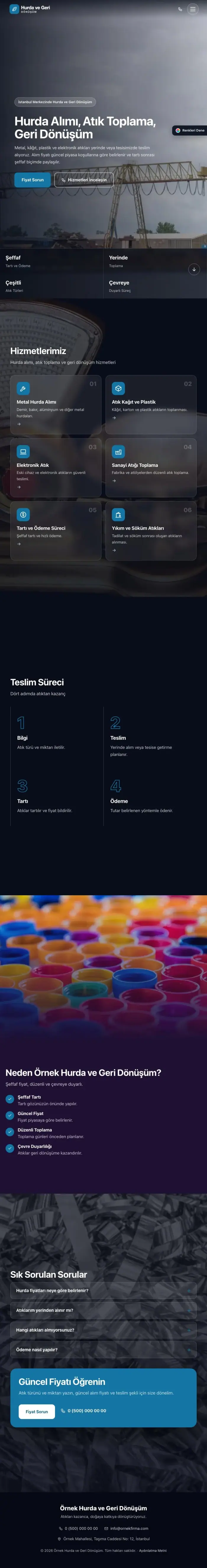 Tam Ekran Mor Mavi – Hurda ve Geri Dönüşüm Web Sitesi tablet görünümü