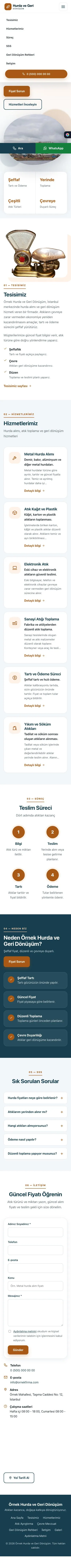 Tek Sayfa Mavi Turuncu – Hurda ve Geri Dönüşüm Web Sitesi mobil görünümü