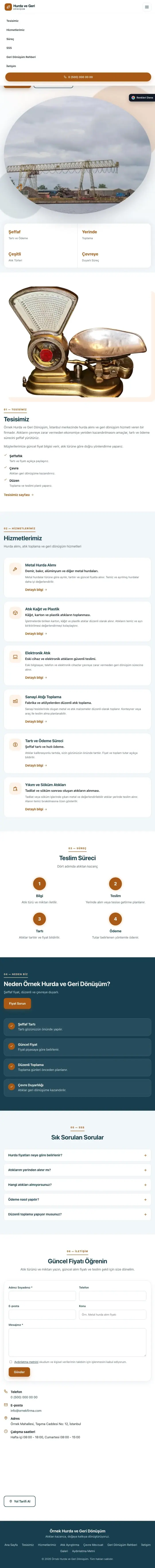 Tek Sayfa Mavi Turuncu – Hurda ve Geri Dönüşüm Web Sitesi tablet görünümü