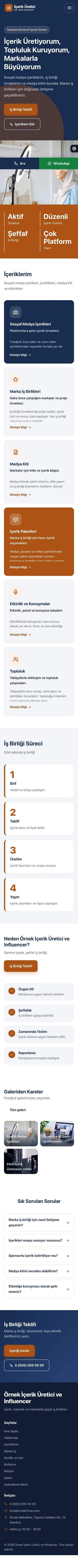 Blok Mavi Turuncu – İçerik Üretici ve Influencer Web Sitesi mobil görünümü