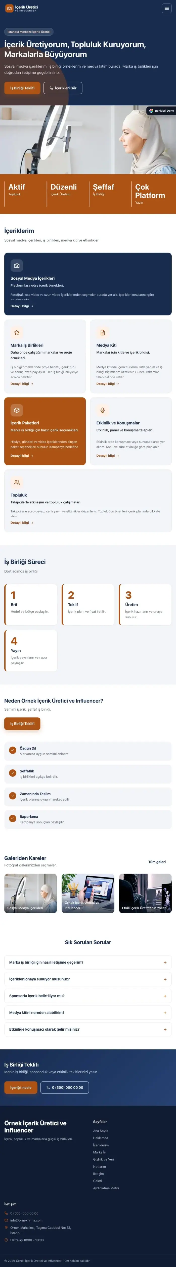 Blok Mavi Turuncu – İçerik Üretici ve Influencer Web Sitesi tablet görünümü