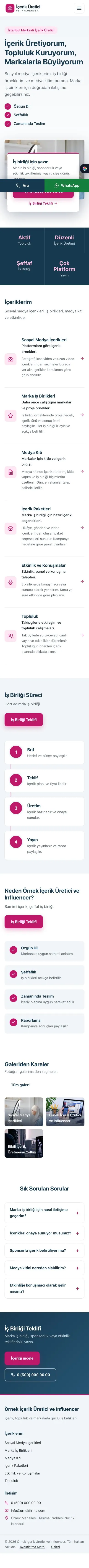 Bölünmüş Mavi Pembe – İçerik Üretici ve Influencer Web Sitesi mobil görünümü