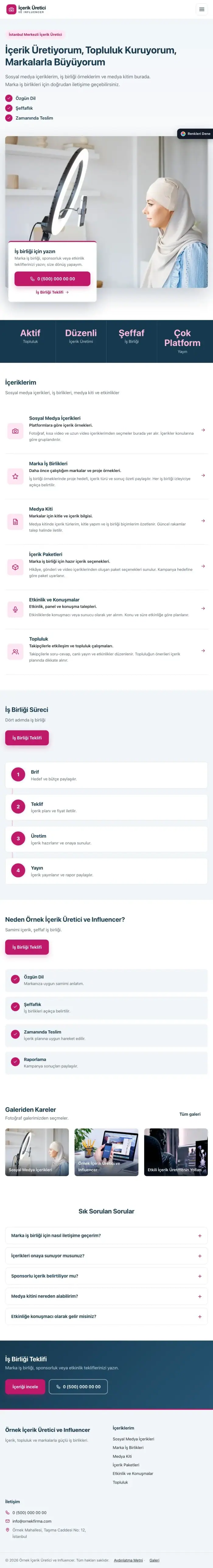 Bölünmüş Mavi Pembe – İçerik Üretici ve Influencer Web Sitesi tablet görünümü