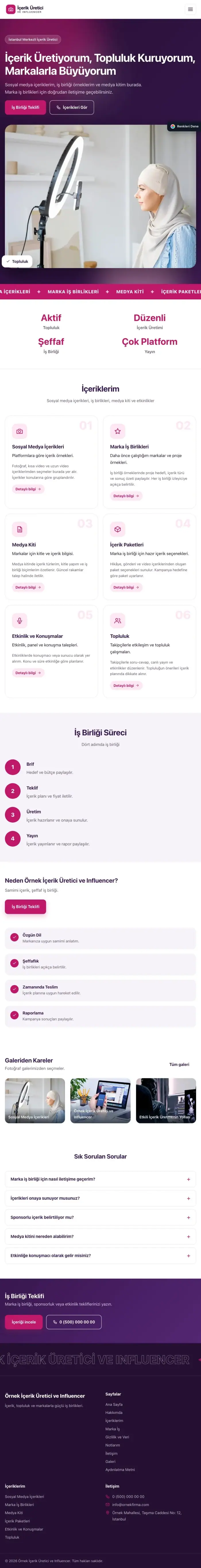 Hareketli Mor Pembe – İçerik Üretici ve Influencer Web Sitesi tablet görünümü