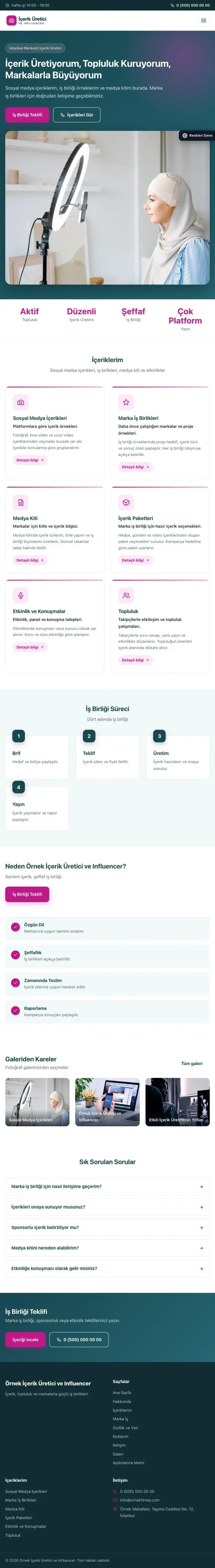 Klasik Petrol Pembe – İçerik Üretici ve Influencer Web Sitesi tablet görünümü