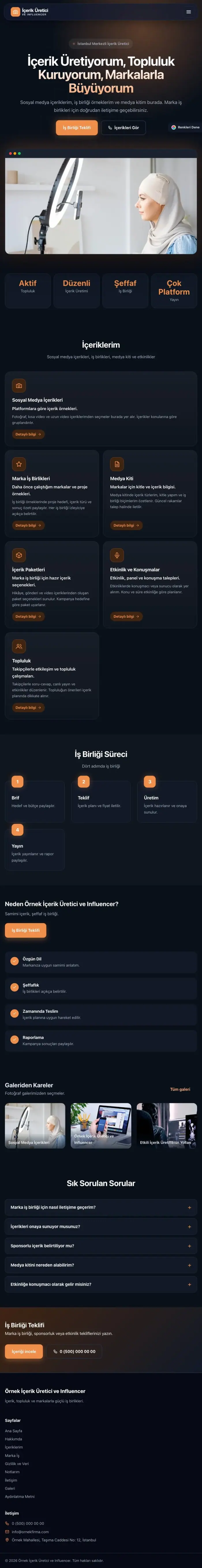Koyu Modern Mavi Turuncu – İçerik Üretici ve Influencer Web Sitesi tablet görünümü