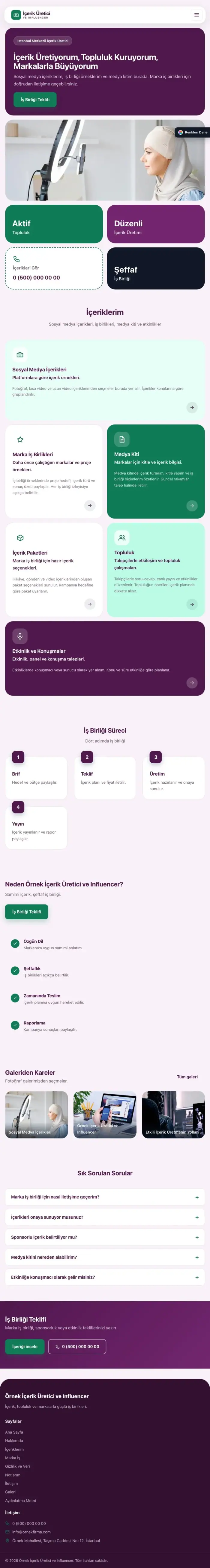 Mozaik Erik Turkuaz – İçerik Üretici ve Influencer Web Sitesi tablet görünümü