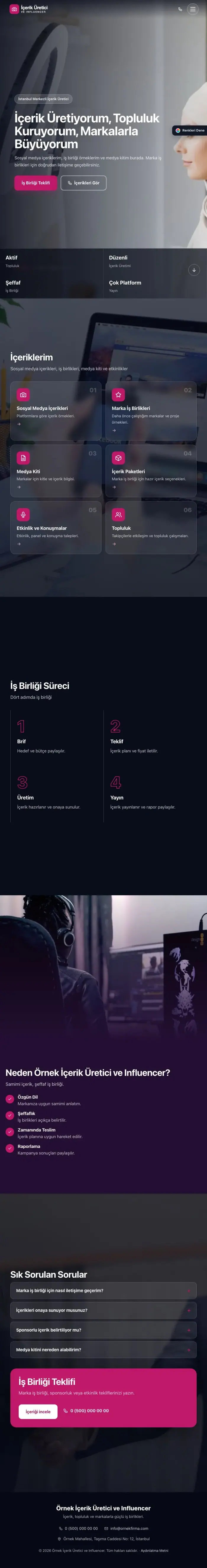 Tam Ekran Mor Pembe – İçerik Üretici ve Influencer Web Sitesi tablet görünümü