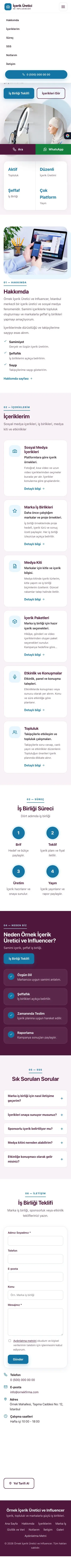 Tek Sayfa Erik Mavi – İçerik Üretici ve Influencer Web Sitesi mobil görünümü