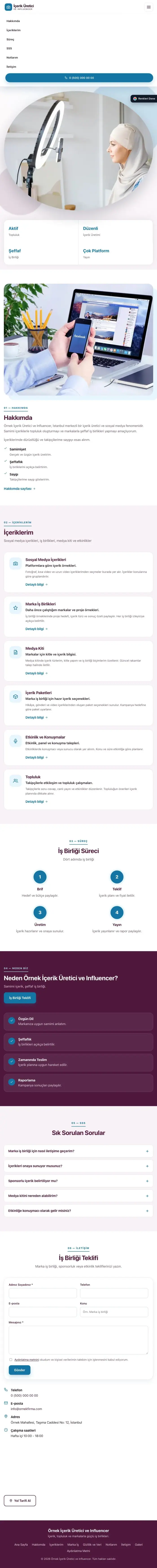 Tek Sayfa Erik Mavi – İçerik Üretici ve Influencer Web Sitesi tablet görünümü