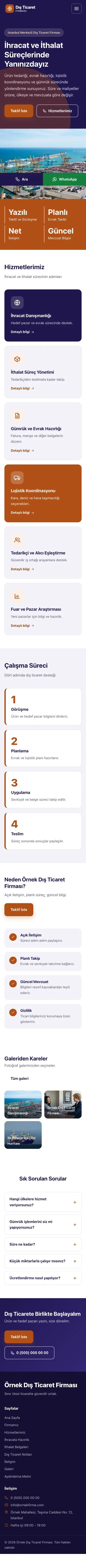 Blok Lacivert Turuncu – İhracat ve İthalat Web Sitesi mobil görünümü