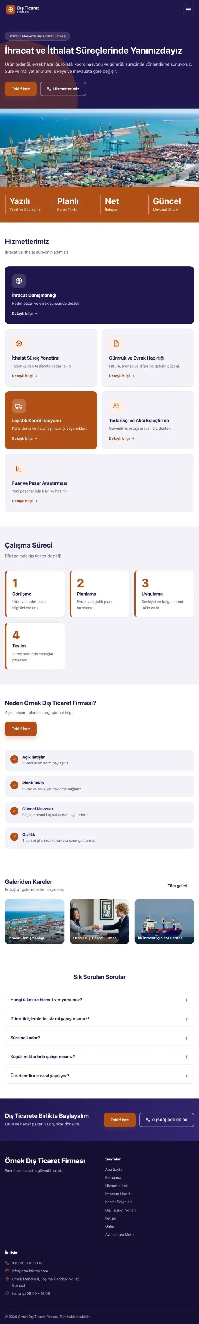 Blok Lacivert Turuncu – İhracat ve İthalat Web Sitesi tablet görünümü