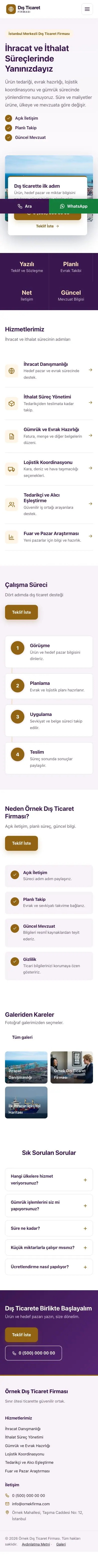 Bölünmüş Mor Turuncu – İhracat ve İthalat Web Sitesi mobil görünümü