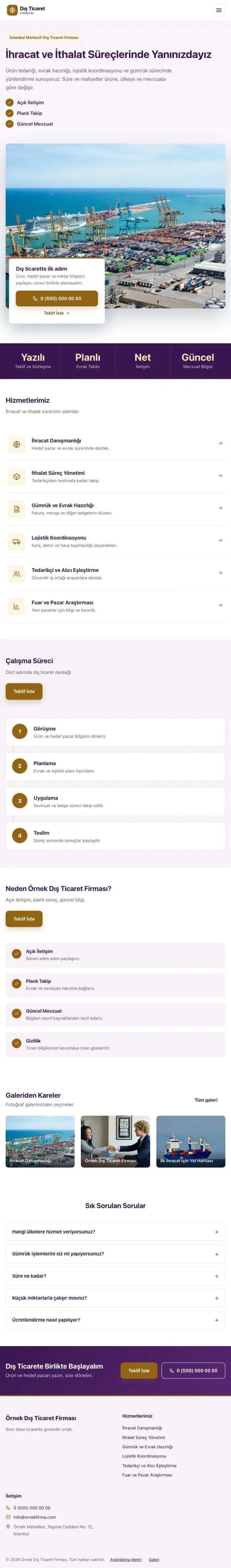 Bölünmüş Mor Turuncu – İhracat ve İthalat Web Sitesi tablet görünümü