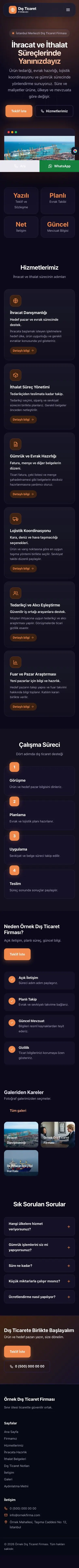 Koyu Modern Lacivert Turuncu – İhracat ve İthalat Web Sitesi mobil görünümü