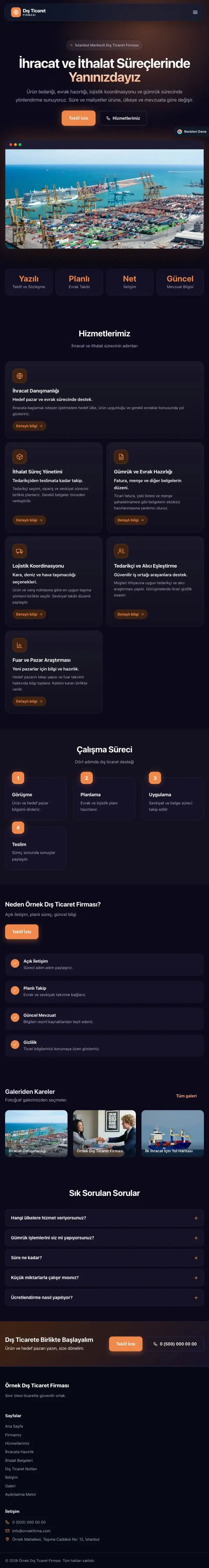 Koyu Modern Lacivert Turuncu – İhracat ve İthalat Web Sitesi tablet görünümü