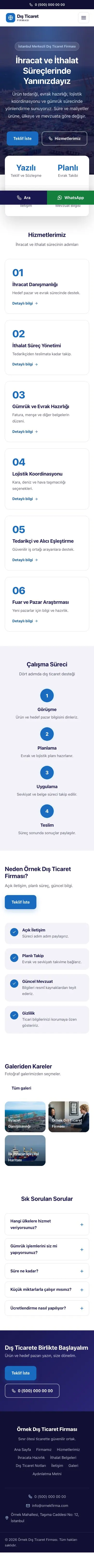 Merkez Lacivert Mavi – İhracat ve İthalat Web Sitesi mobil görünümü