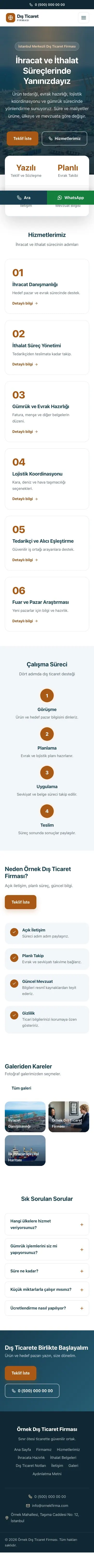 Merkez Mavi Turuncu – İhracat ve İthalat Web Sitesi mobil görünümü