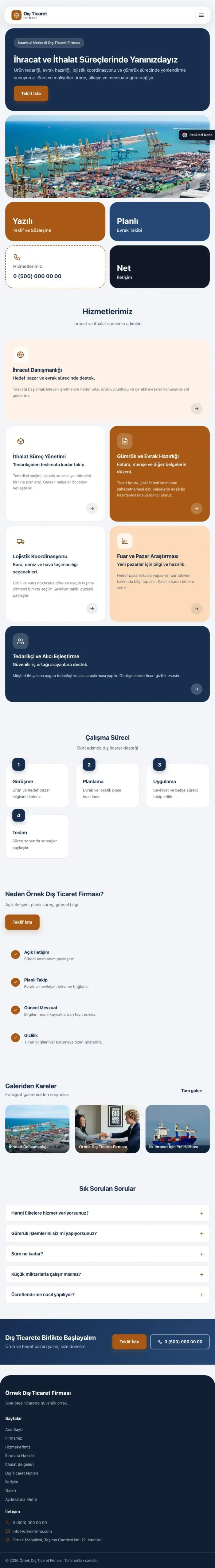 Mozaik Mavi Turuncu – İhracat ve İthalat Web Sitesi tablet görünümü
