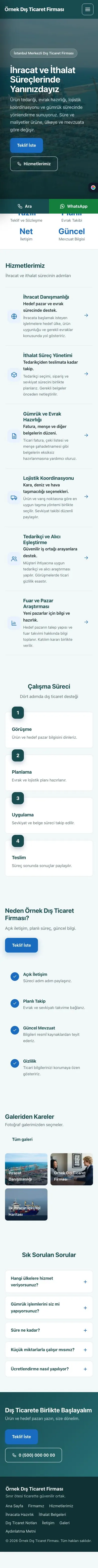Sol Menü Petrol Mavi – İhracat ve İthalat Web Sitesi mobil görünümü