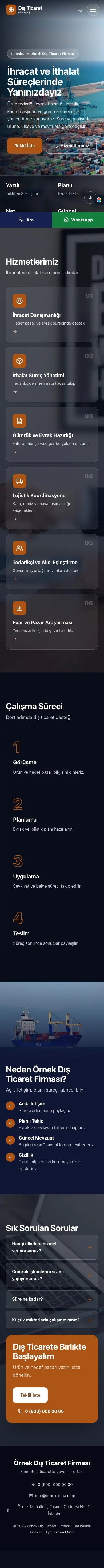 Tam Ekran Lacivert Turuncu – İhracat ve İthalat Web Sitesi mobil görünümü