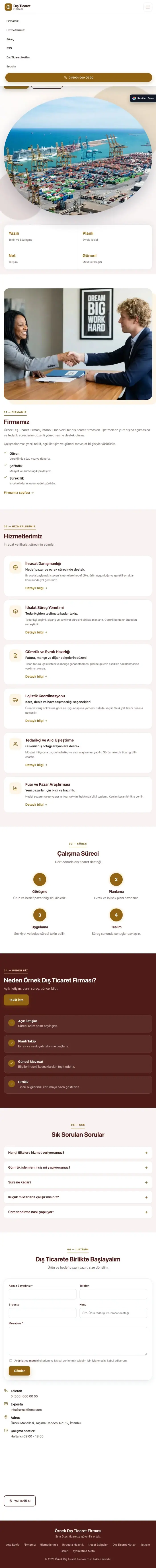 Tek Sayfa Bordo Turuncu – İhracat ve İthalat Web Sitesi tablet görünümü
