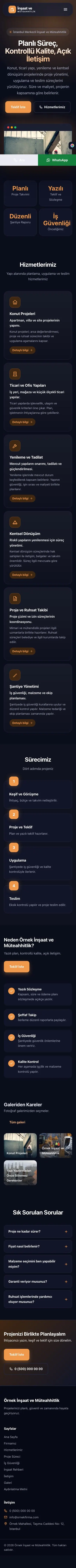Koyu Modern Lacivert Turuncu – İnşaat ve Müteahhit Web Sitesi mobil görünümü