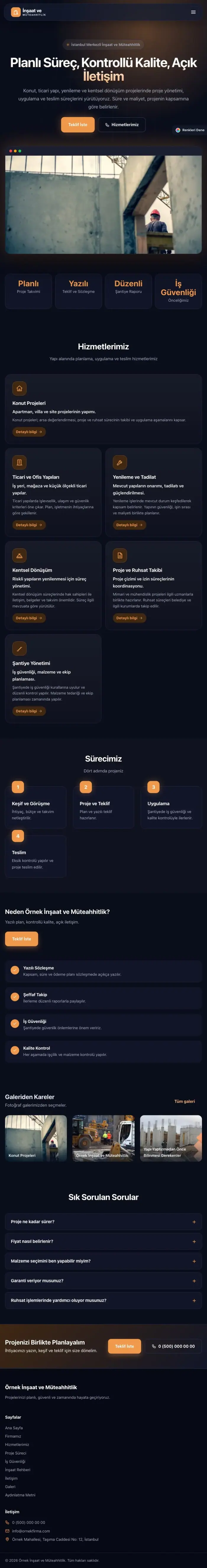 Koyu Modern Lacivert Turuncu – İnşaat ve Müteahhit Web Sitesi tablet görünümü