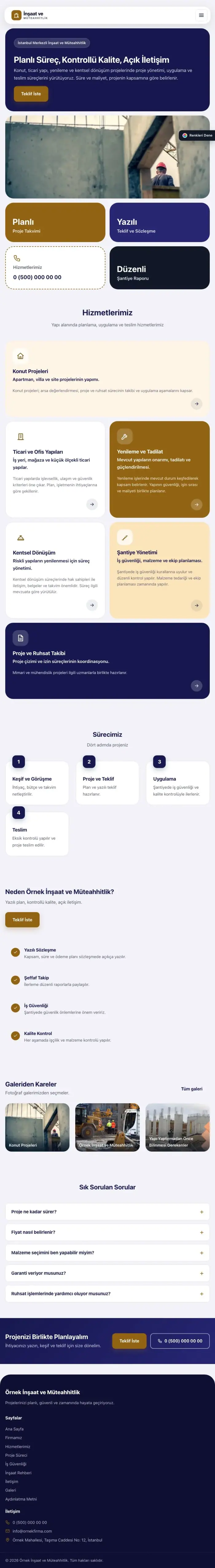 Mozaik Lacivert Turuncu – İnşaat ve Müteahhit Web Sitesi tablet görünümü
