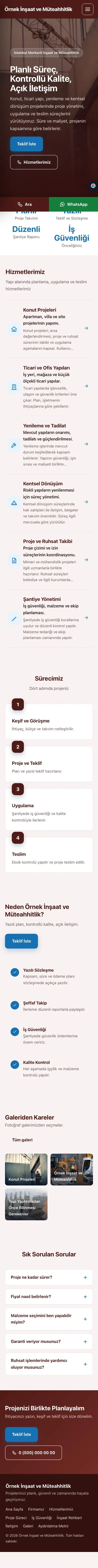 Sol Menü Bordo Mavi – İnşaat ve Müteahhit Web Sitesi mobil görünümü