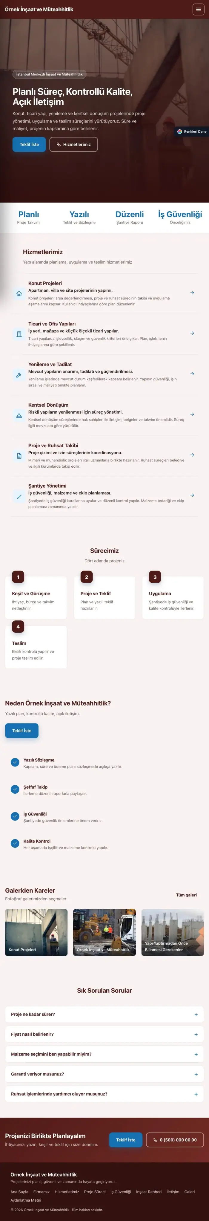 Sol Menü Bordo Mavi – İnşaat ve Müteahhit Web Sitesi tablet görünümü