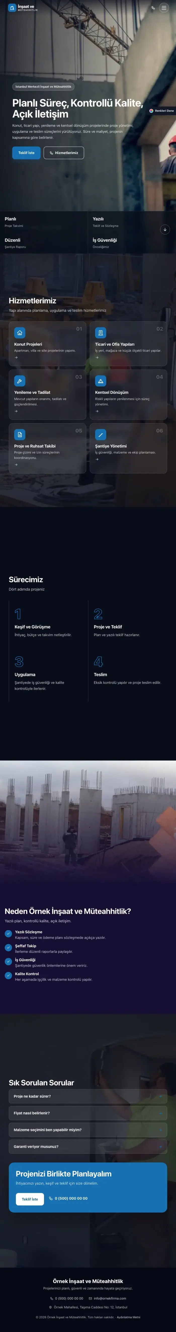 Tam Ekran Lacivert Mavi – İnşaat ve Müteahhit Web Sitesi tablet görünümü