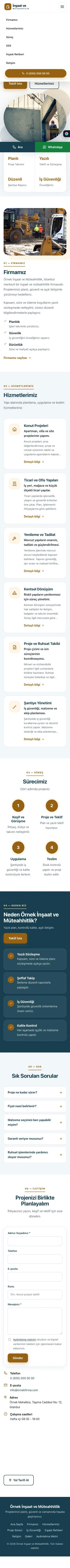 Tek Sayfa Mavi Turuncu – İnşaat ve Müteahhit Web Sitesi mobil görünümü