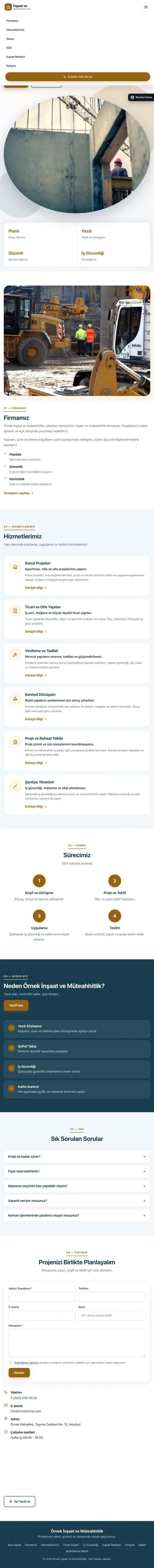 Tek Sayfa Mavi Turuncu – İnşaat ve Müteahhit Web Sitesi tablet görünümü