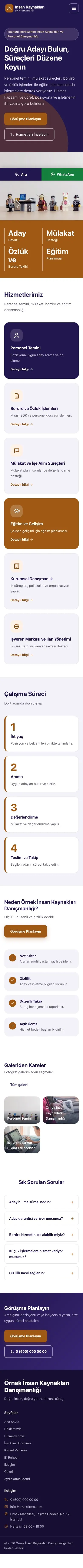 Blok Lacivert Turuncu – İnsan Kaynakları ve Personel Danışmanlığı Web Sitesi mobil görünümü