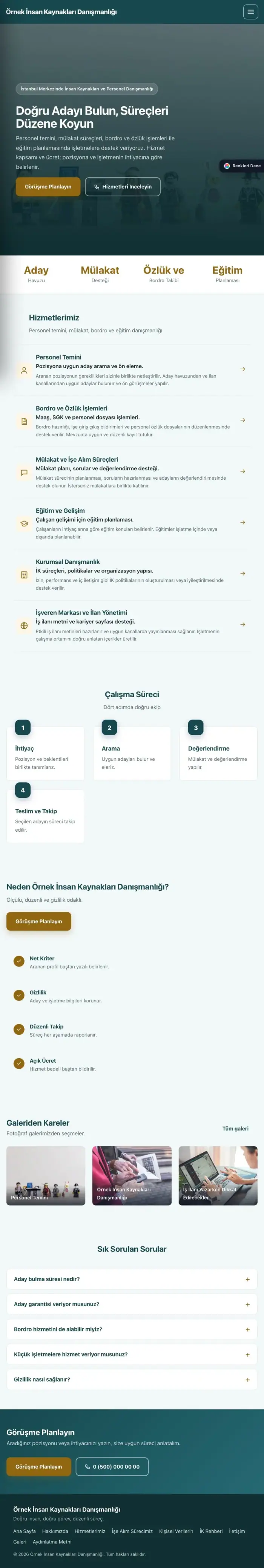 Sol Menü Petrol Amber – İnsan Kaynakları ve Personel Danışmanlığı Web Sitesi tablet görünümü