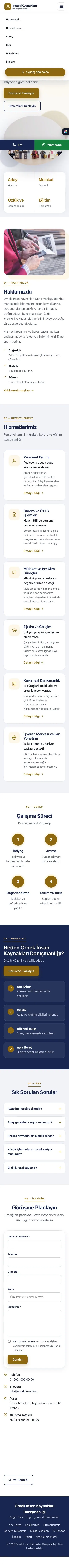 Tek Sayfa Lacivert Amber – İnsan Kaynakları ve Personel Danışmanlığı Web Sitesi mobil görünümü