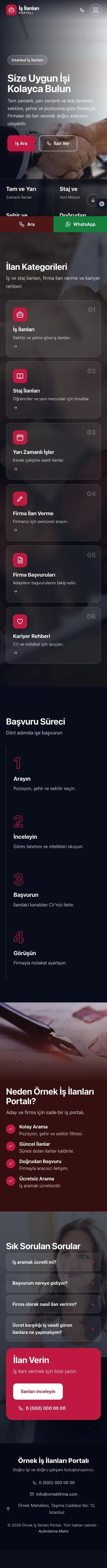 Tam Ekran Bordo Kırmızı – İş İlanları ve Kariyer Portalı Web Sitesi mobil görünümü