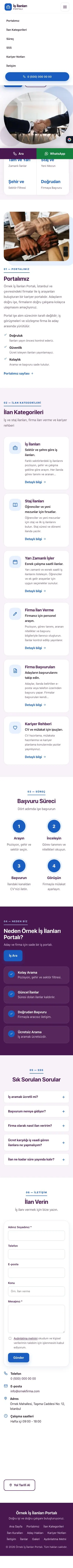 Tek Sayfa Mor Mavi – İş İlanları ve Kariyer Portalı Web Sitesi mobil görünümü
