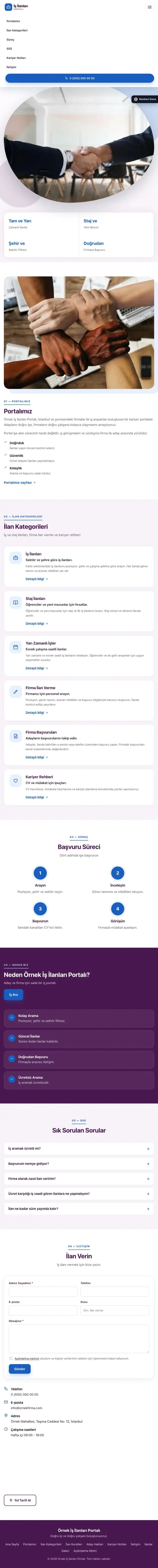 Tek Sayfa Mor Mavi – İş İlanları ve Kariyer Portalı Web Sitesi tablet görünümü