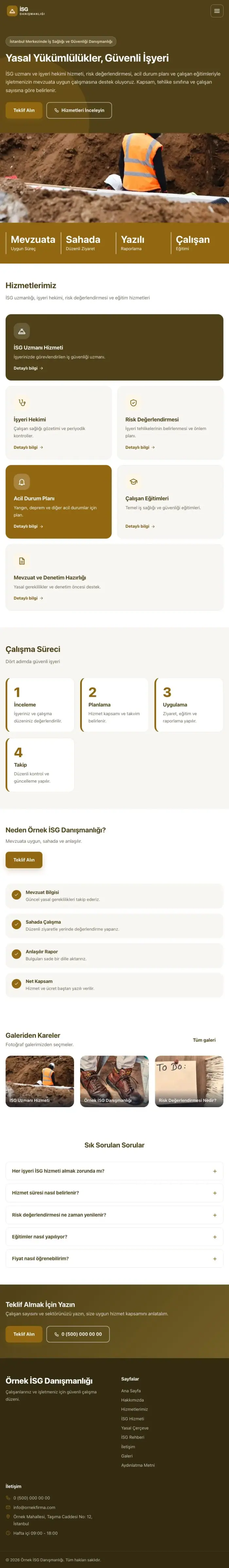 Blok Kahve Amber – İş Sağlığı ve Güvenliği Danışmanlığı Web Sitesi tablet görünümü