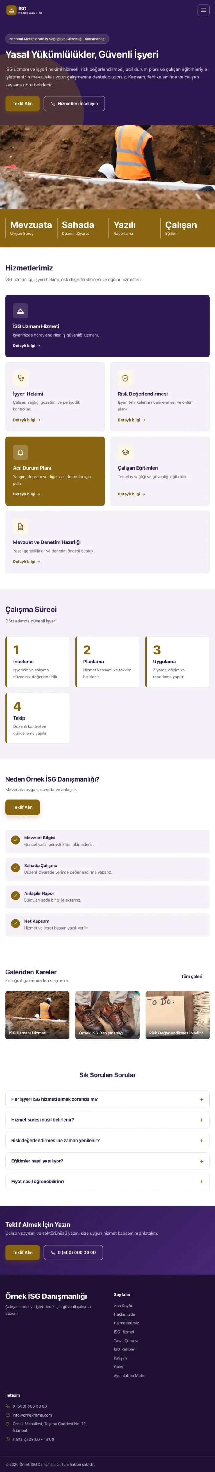 Blok Mor Amber – İş Sağlığı ve Güvenliği Danışmanlığı Web Sitesi tablet görünümü