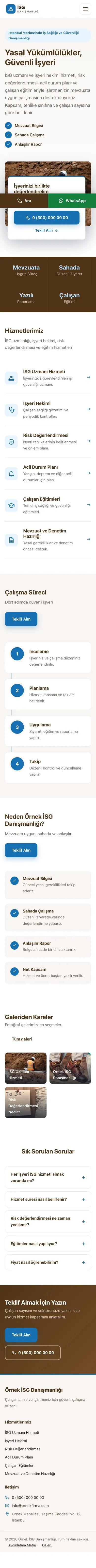 Bölünmüş Kahve Mavi – İş Sağlığı ve Güvenliği Danışmanlığı Web Sitesi mobil görünümü
