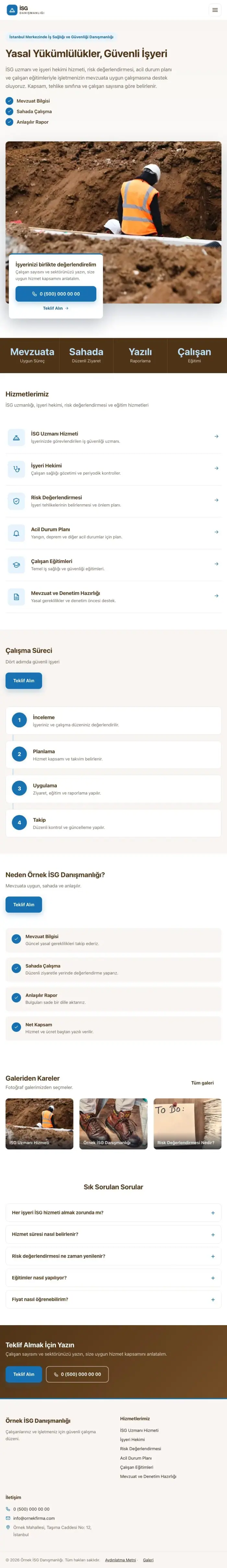 Bölünmüş Kahve Mavi – İş Sağlığı ve Güvenliği Danışmanlığı Web Sitesi tablet görünümü