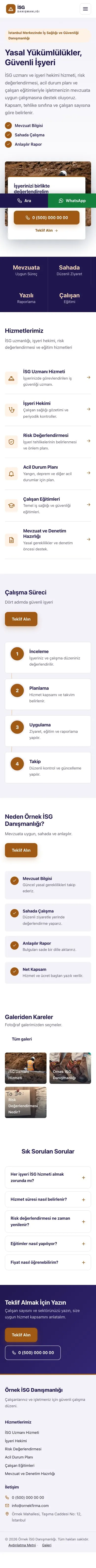Bölünmüş Lacivert Turuncu – İş Sağlığı ve Güvenliği Danışmanlığı Web Sitesi mobil görünümü