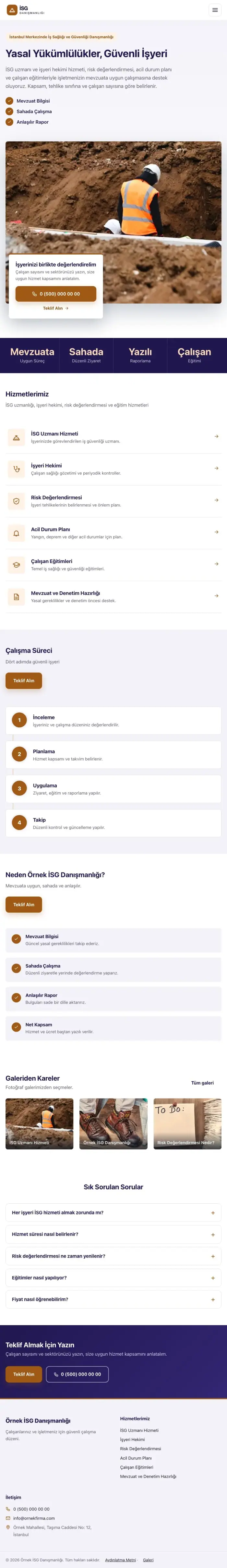 Bölünmüş Lacivert Turuncu – İş Sağlığı ve Güvenliği Danışmanlığı Web Sitesi tablet görünümü