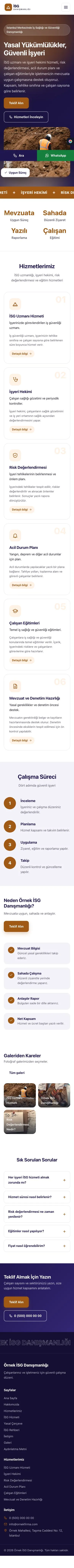 Hareketli Lacivert Turuncu – İş Sağlığı ve Güvenliği Danışmanlığı Web Sitesi mobil görünümü